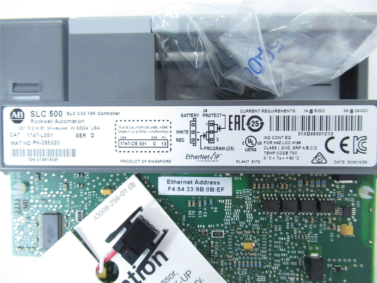 Allen-Bradley 1747-L551; Controller Module16K Ethernet RS-232