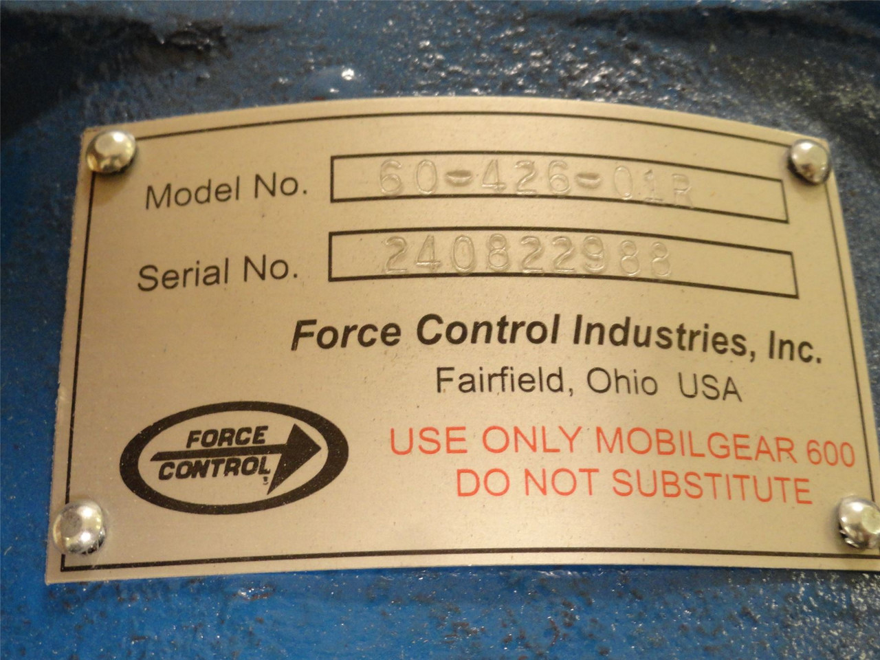 Force Control 60-426-01R; Gearbox; 20:1 Ratio; RA; RH