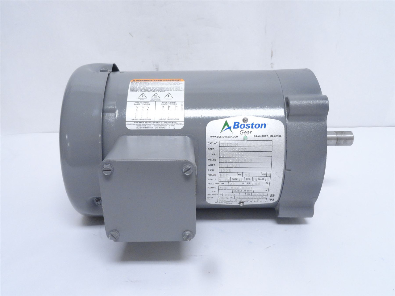 Boston Gear FUTF-B; AC Motor 34K29-872; 1/2HP; 230/460V; 3-Ph