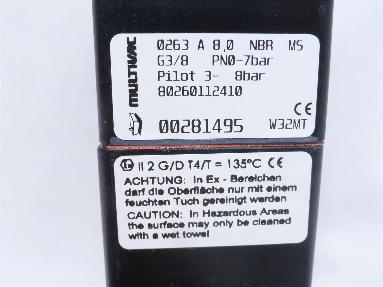 Multivac 80260112410; Brass Solenoid Valve; 3/8NPT; 7-8BAR