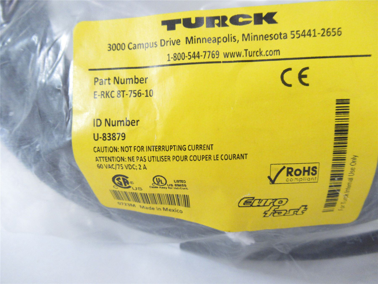 Turck E-RKC-8T-756-10; Cordset 10m / 32ft 8-pin M12 female