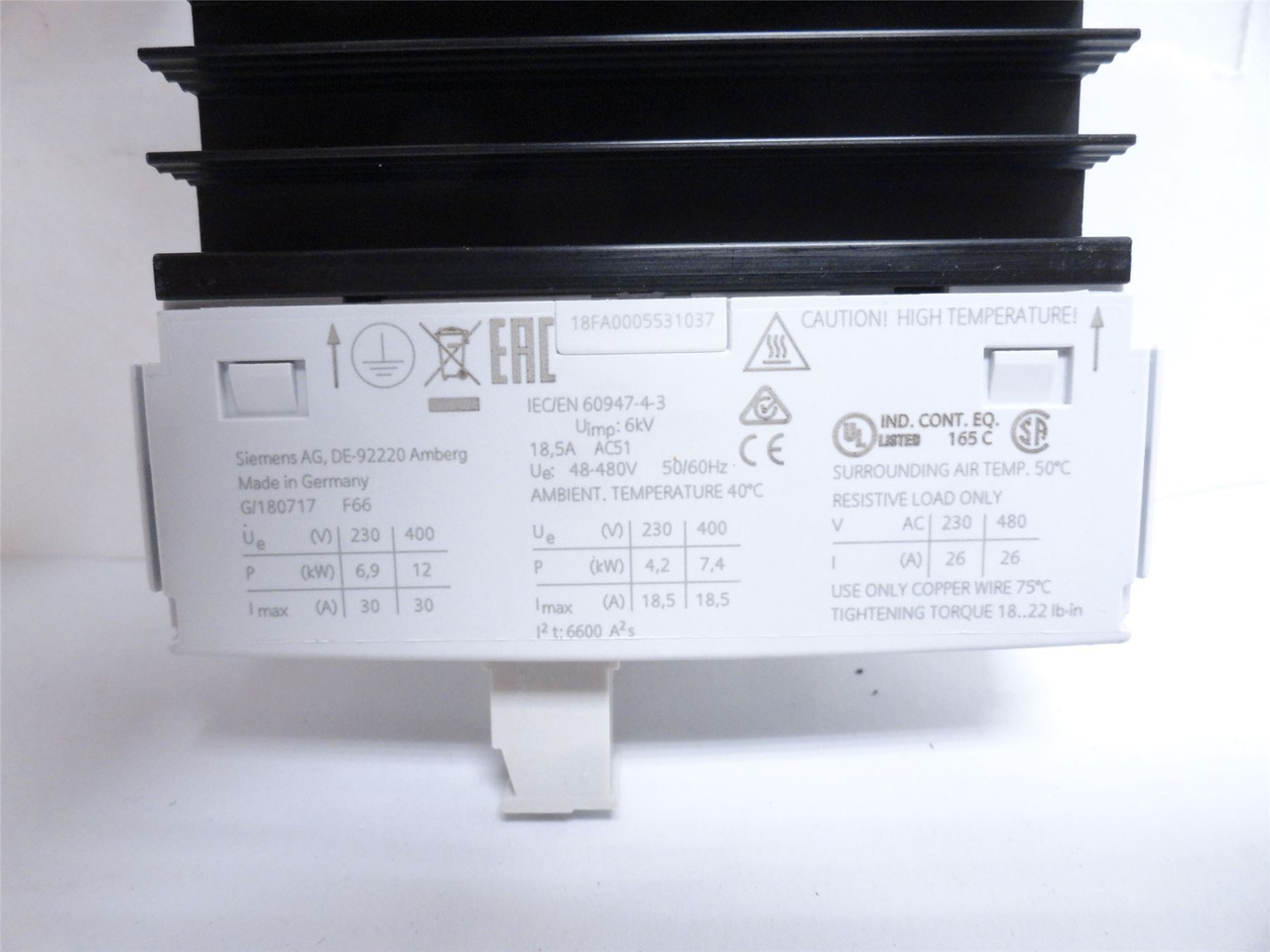 Siemens 3RF2330-1DA44-1KM0; Contactor 18.5A 460V Coil: 4-30VDC