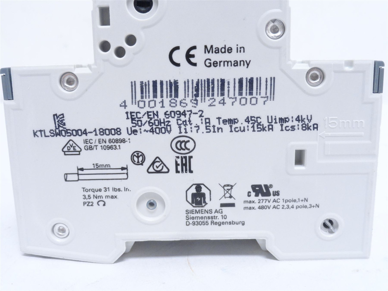 Siemens 5SY6320-7; Mini-Circuit Breaker; 20A; 3P; 400VAC