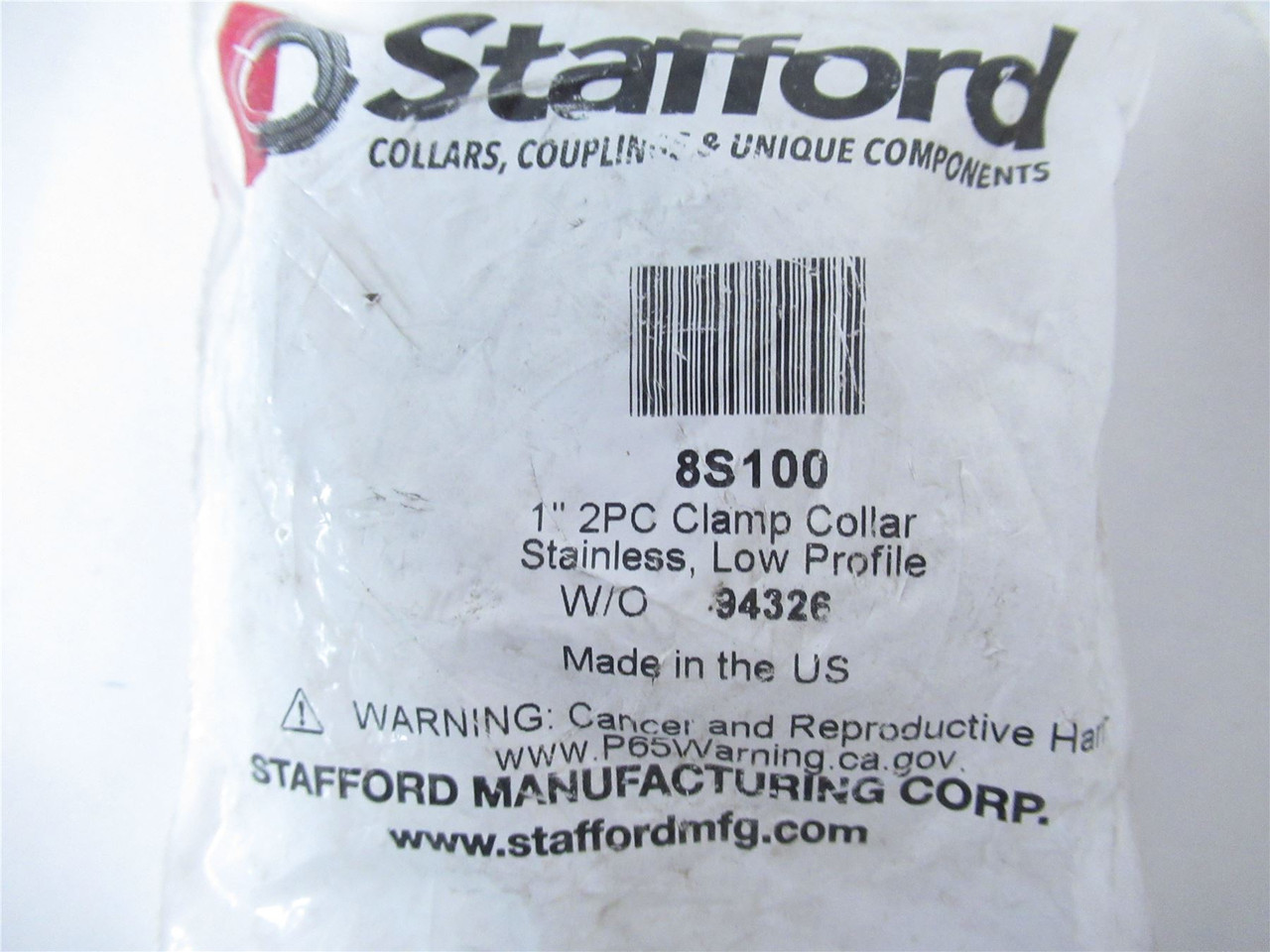 Stafford 8S100; Lot-2 Clamp Collar 1" 2-Piece SS