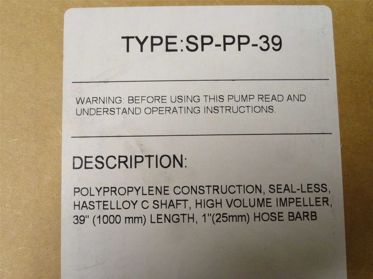 Standard Pump SP-PP-39; Centrifugal Drum Pump Tube 39" Long