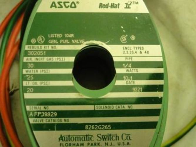Asco 8262G265; Solenoid Valve; 2-Way; 1/4" NPT