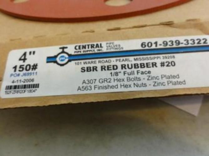 Central Pipe Supply J69911; SBR Red Rubber # 20 4" Gasket Kit 150#