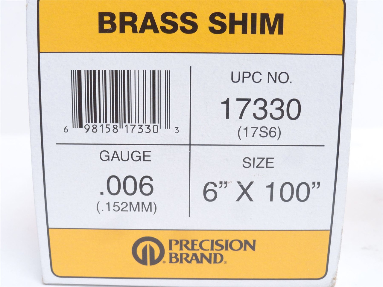 Precision 17330; Brass Shim Stock .006"/.152mm 6"W x 100"L