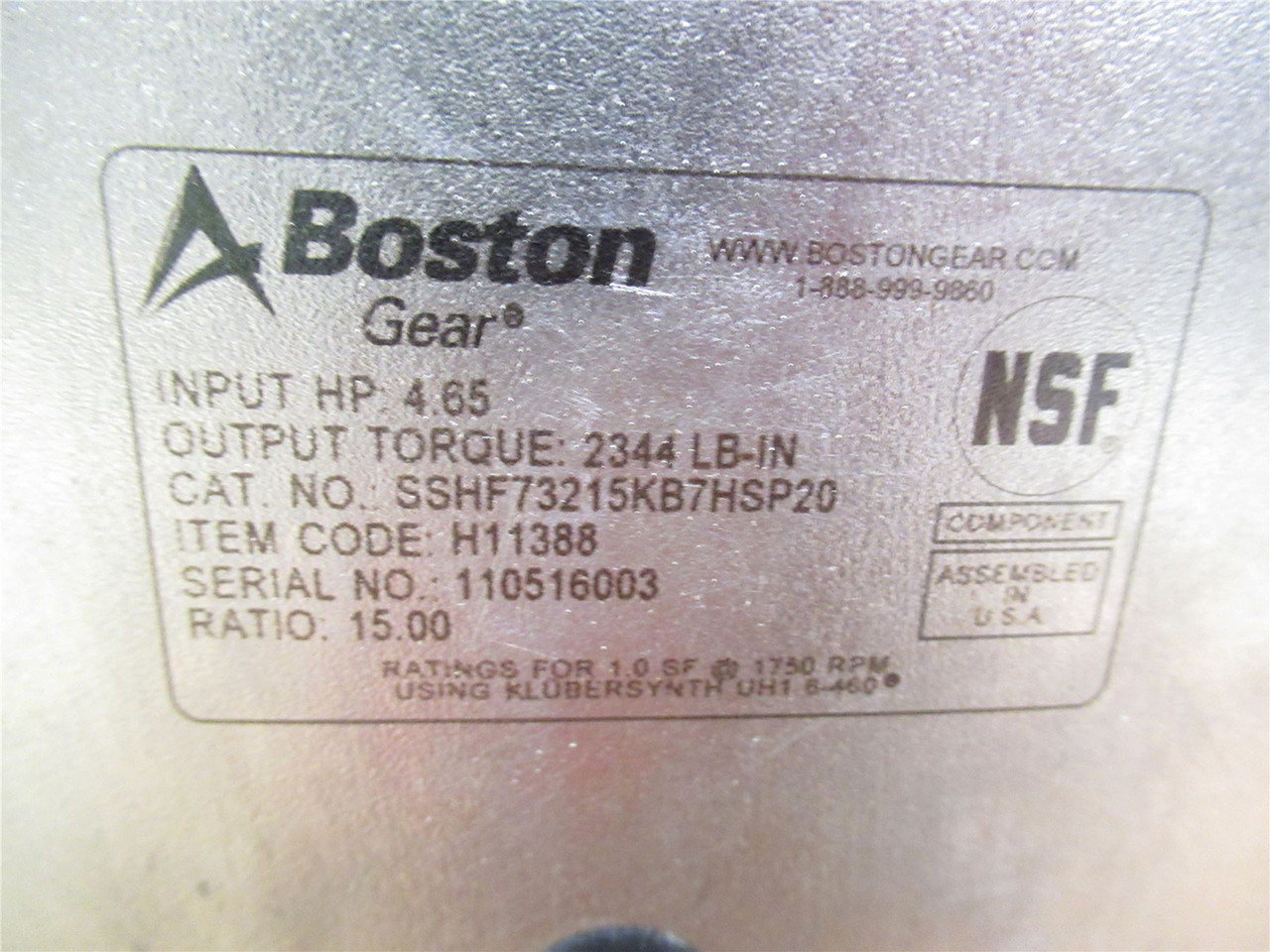 Boston Gear SSHF732-15K-B7-HS-P20; Gear Reducer; 15:1 Ratio