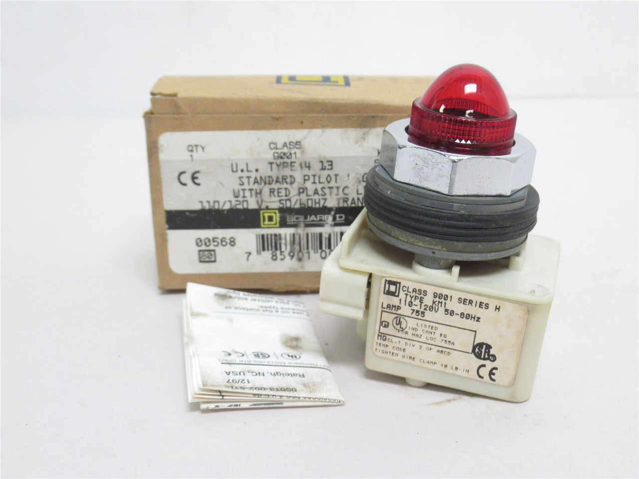 Square D 9001-KP1R9; Pilot Light Assy; Red; 120VAC; 30mm