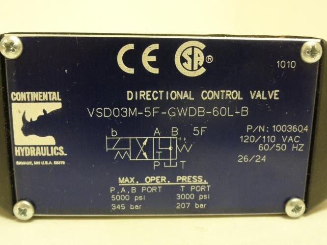 Continental VCD03M-5F-GWDB-60L-B; Solenoid Valve 110/120VAC