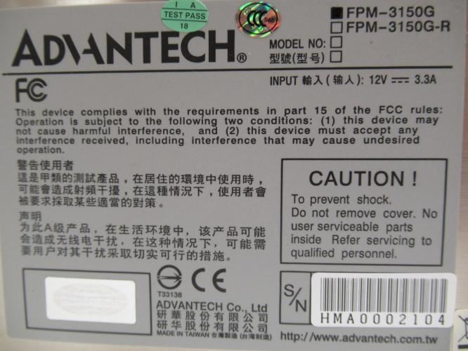 Advantech FPM-3150G; Flat Panel Monitor 15"; VGA; 12VDC; W/Cable