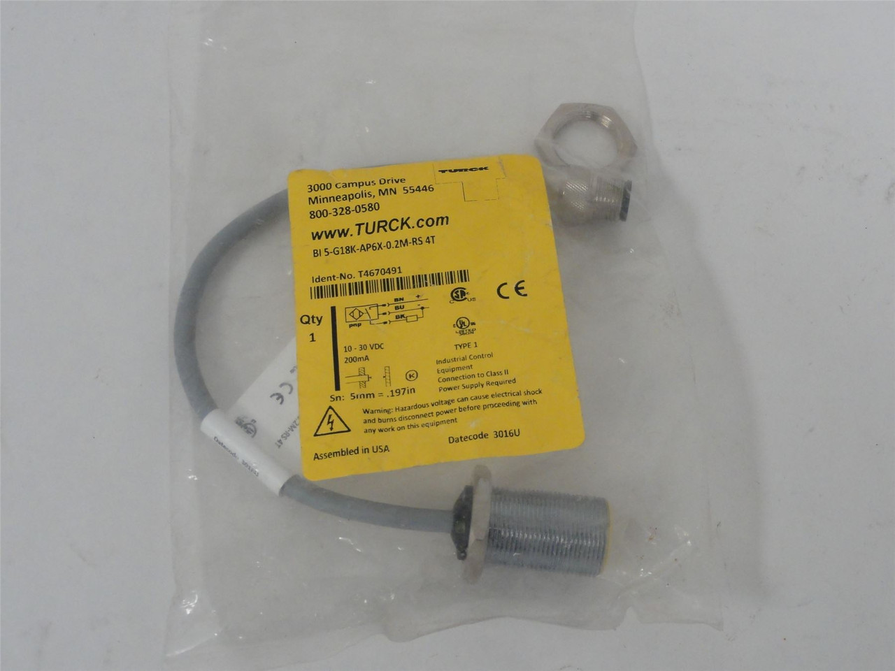 Turck T4670491; Proximity Sensor; BI 5-G18K-AP6X-0.2M-RS 4T