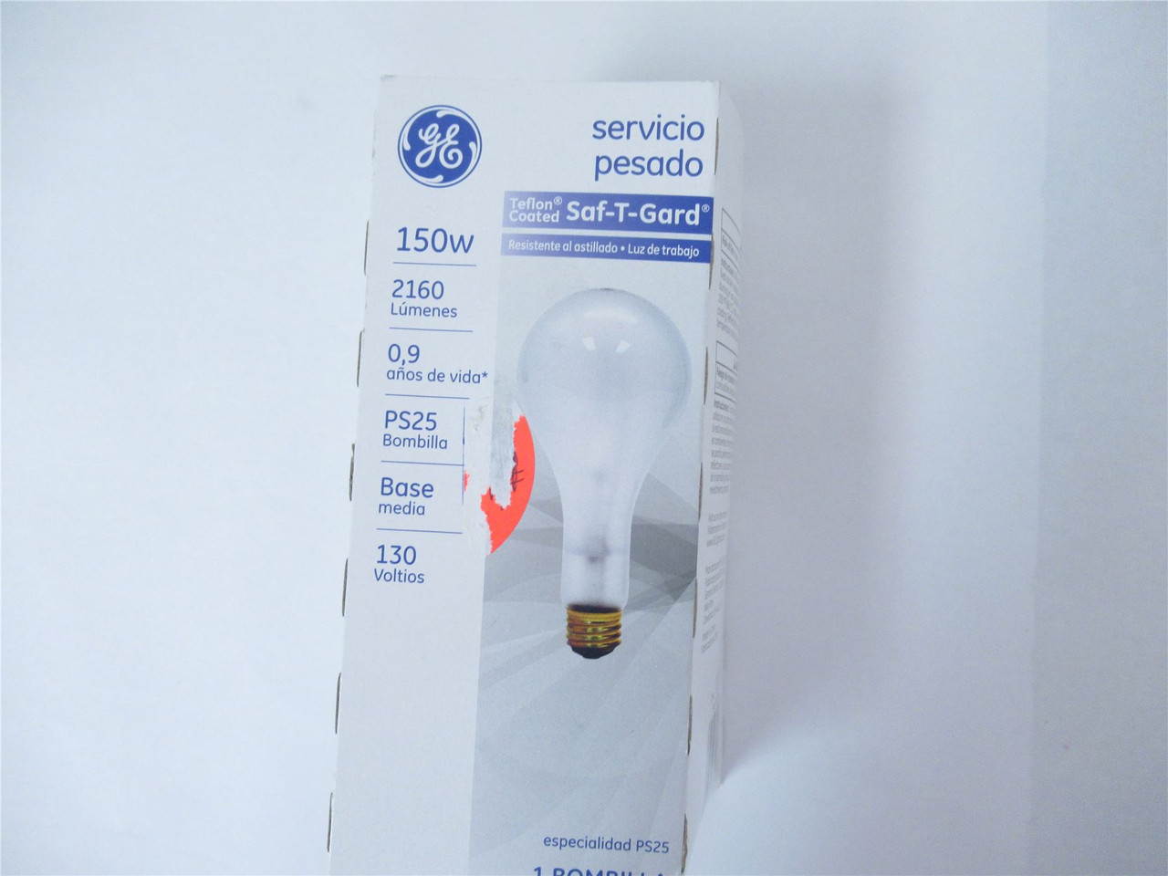 GE PS25; Light Bulb Saf-T-Gard 150W 130V Medium Base