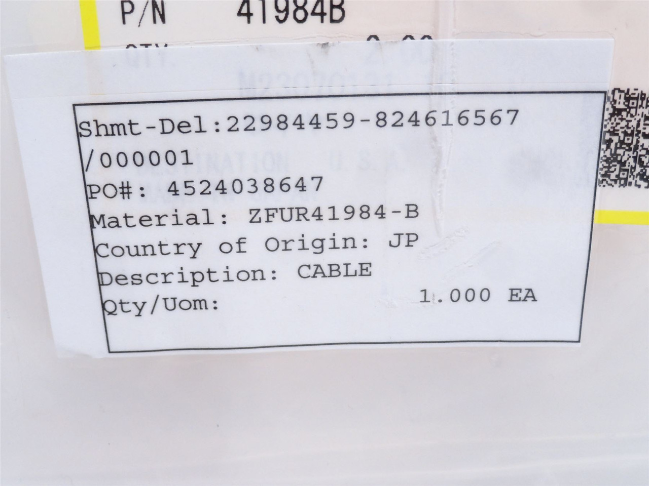 Cryovac FUR41984B; Cable Assembly; SS; 67" Long
