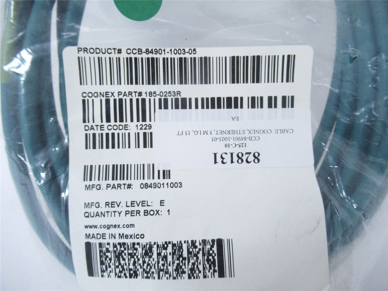 Cognex 185-0253R; Ethernet Cable 5M 15' Length