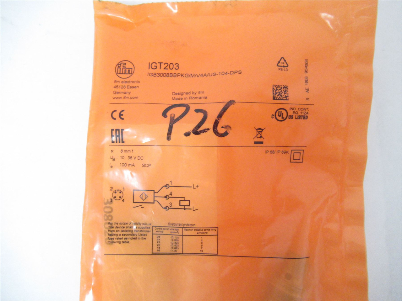 IFM IGT203; Inductive Proximity Sensor 3-Pin M12; 10-30VDC NO