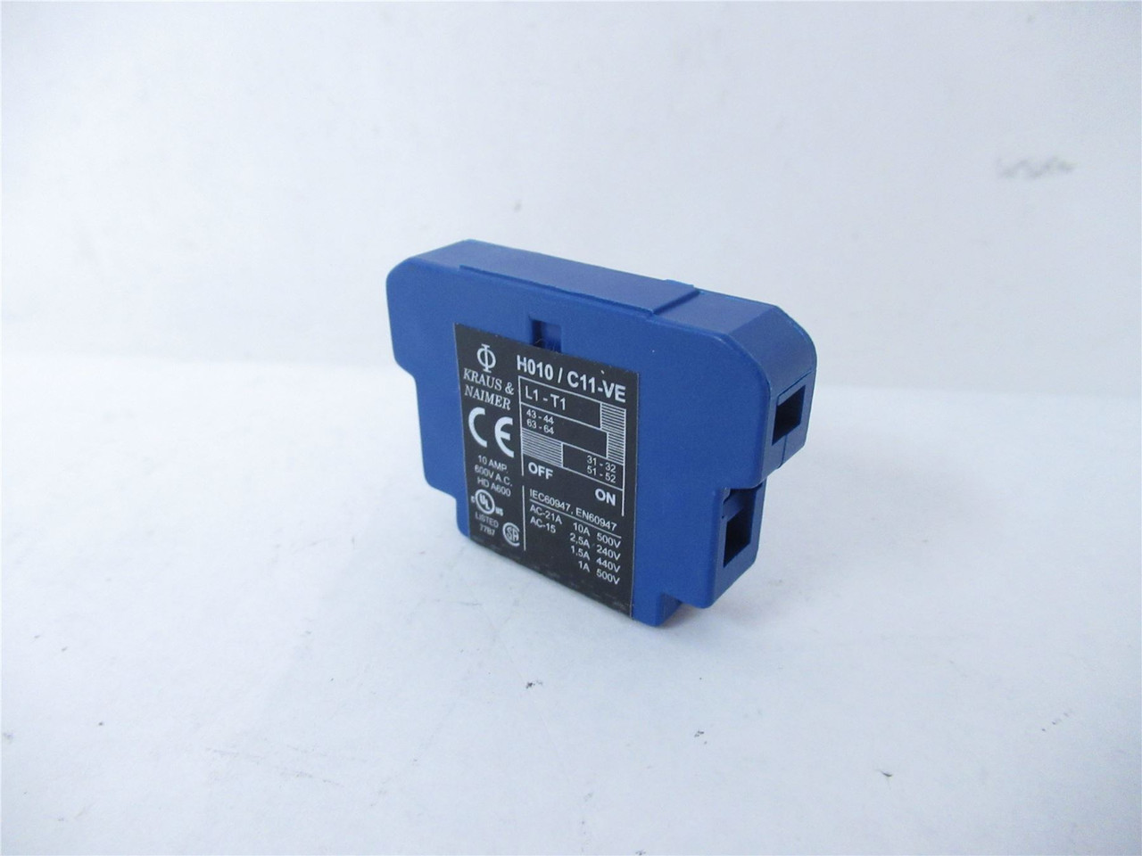 Kraus and Naimer H010/C11-VE; Aux Contact 10A 600VAC 2Pole