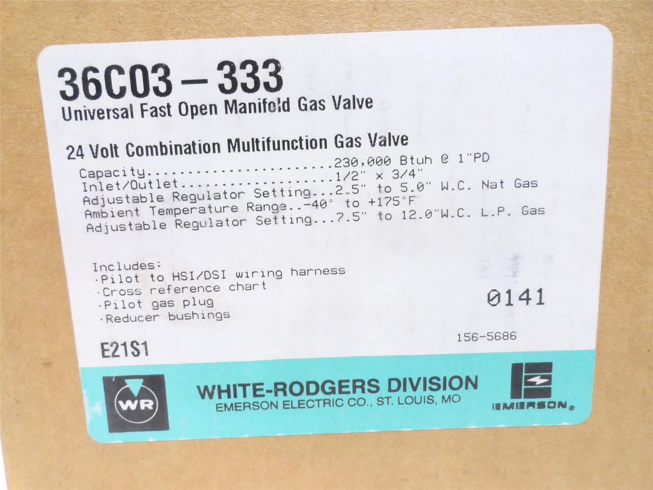 White-Rodgers 36003-333; Fast Opening Gas Valve 230;000BTU/HR