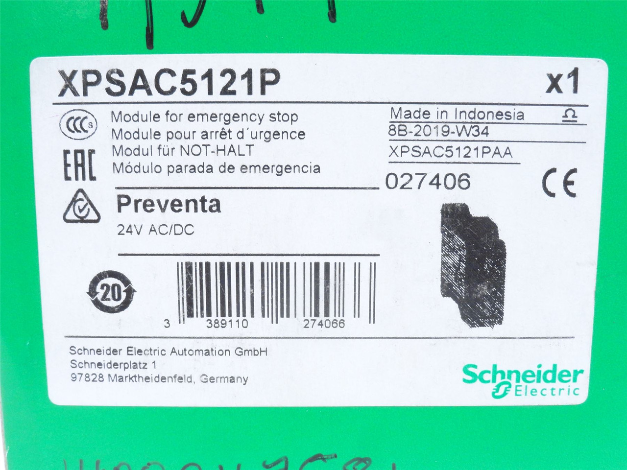 Schneider XPSAC5121P; Safety Relay; Coil: 24VAC/DC; 1.5A