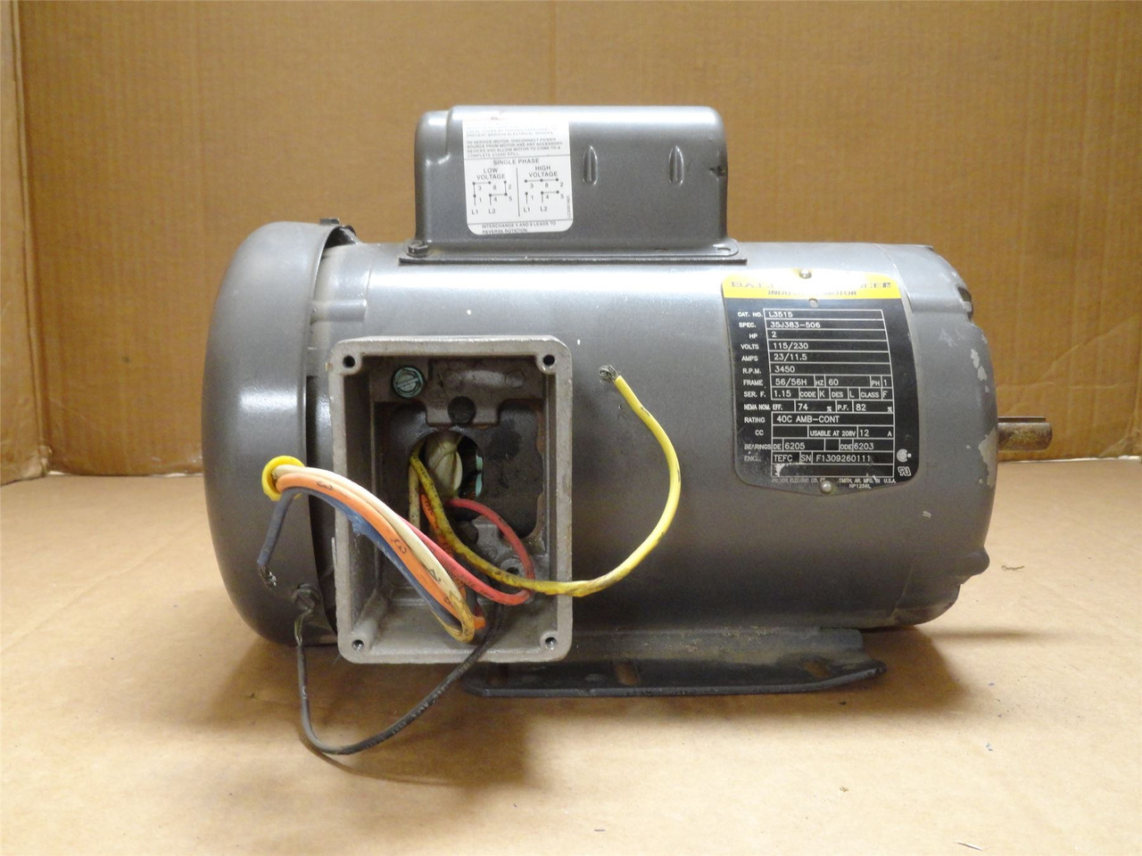 Baldor L3515; AC Motor; 2HP; 115/230V; 3450RPM; 1-Phase