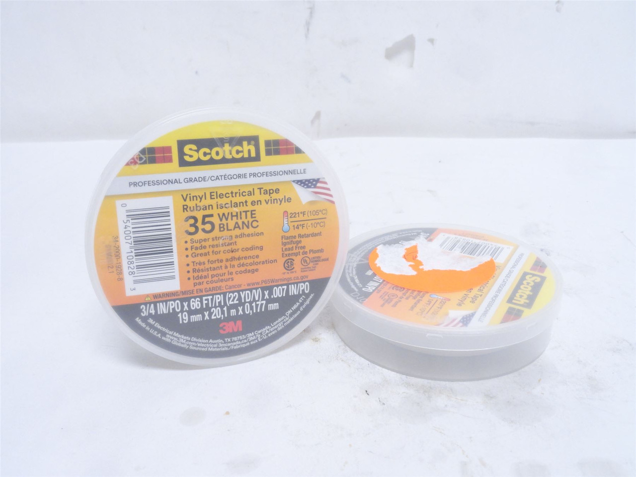 Scotch 10307; Lot-2; White Insulating Tape; 3/4" Wide x 66'