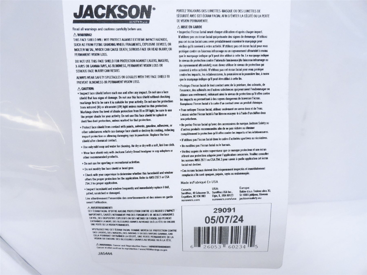 Jackson 29091; Lot-4; Clear Face Shields