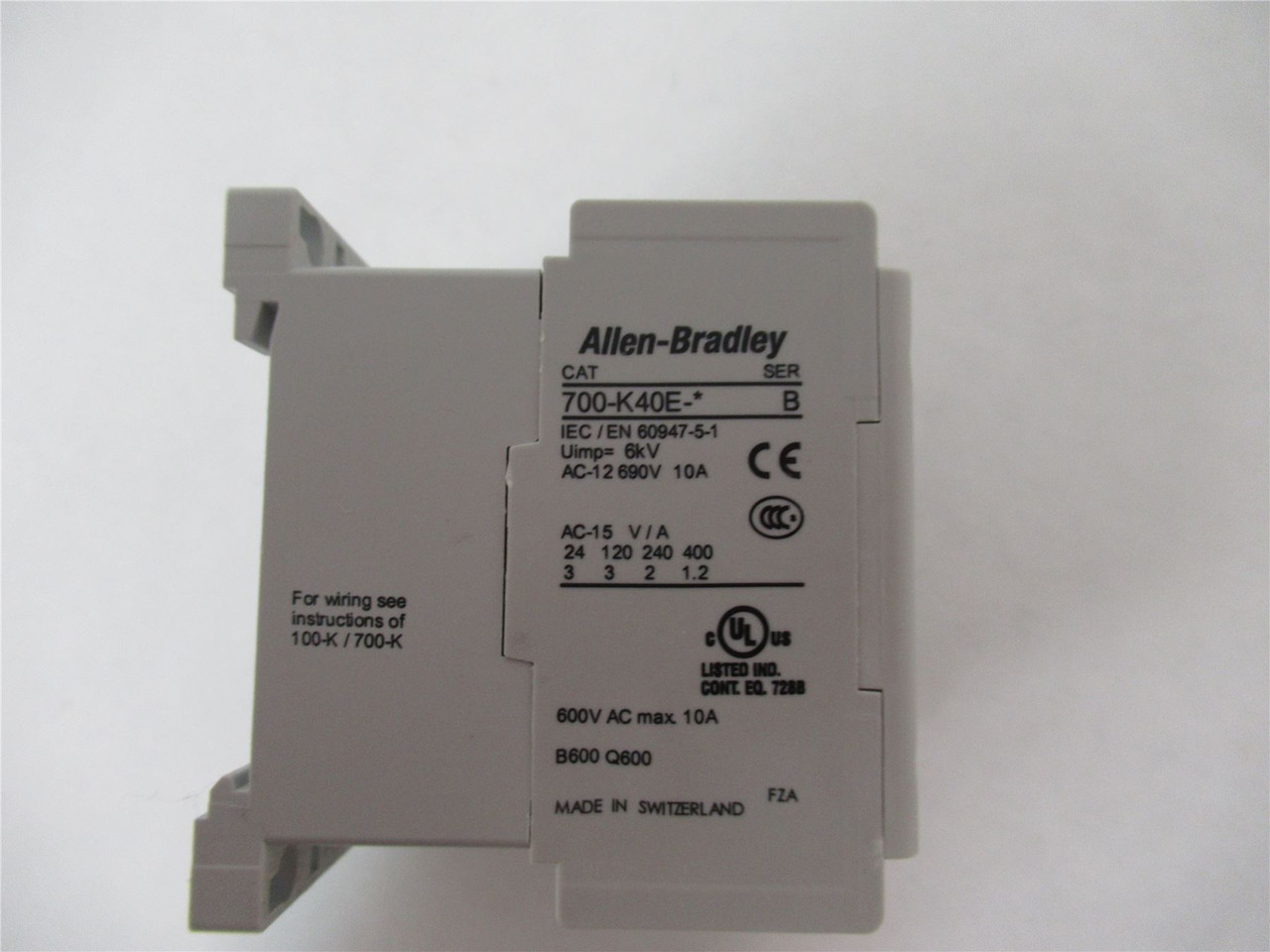Allen-Bradley 700-K40E-ZJ; Control Relay 10A 4 NO Coil: 24VDC