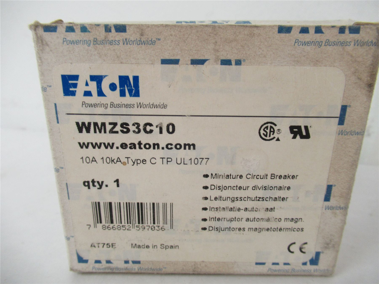 Eaton WMZS3C10; Circuit Breaker 10A 3P 480VAC 125VDC