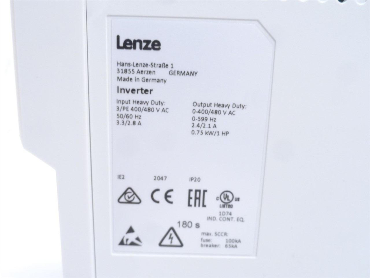 Lenze I55AE175F1AV10002S; AC Drive 1HP 400/480VAC In