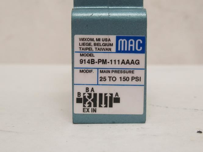 MAC 914B-PM-111AAAG; Solenoid Valve; 25-250PSI; 120VAC