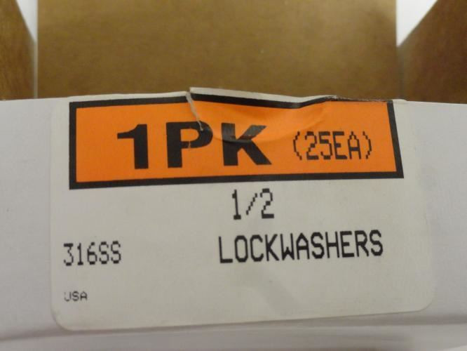 Industry-STD 53MF82 ; Lot-25; Split Lockwasher; 316 SS; 1/2"