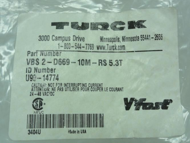 Turck VBS 2-D669-10M-RS 5.3T; Valve Plug; U99-14774; 10m; 24VDC