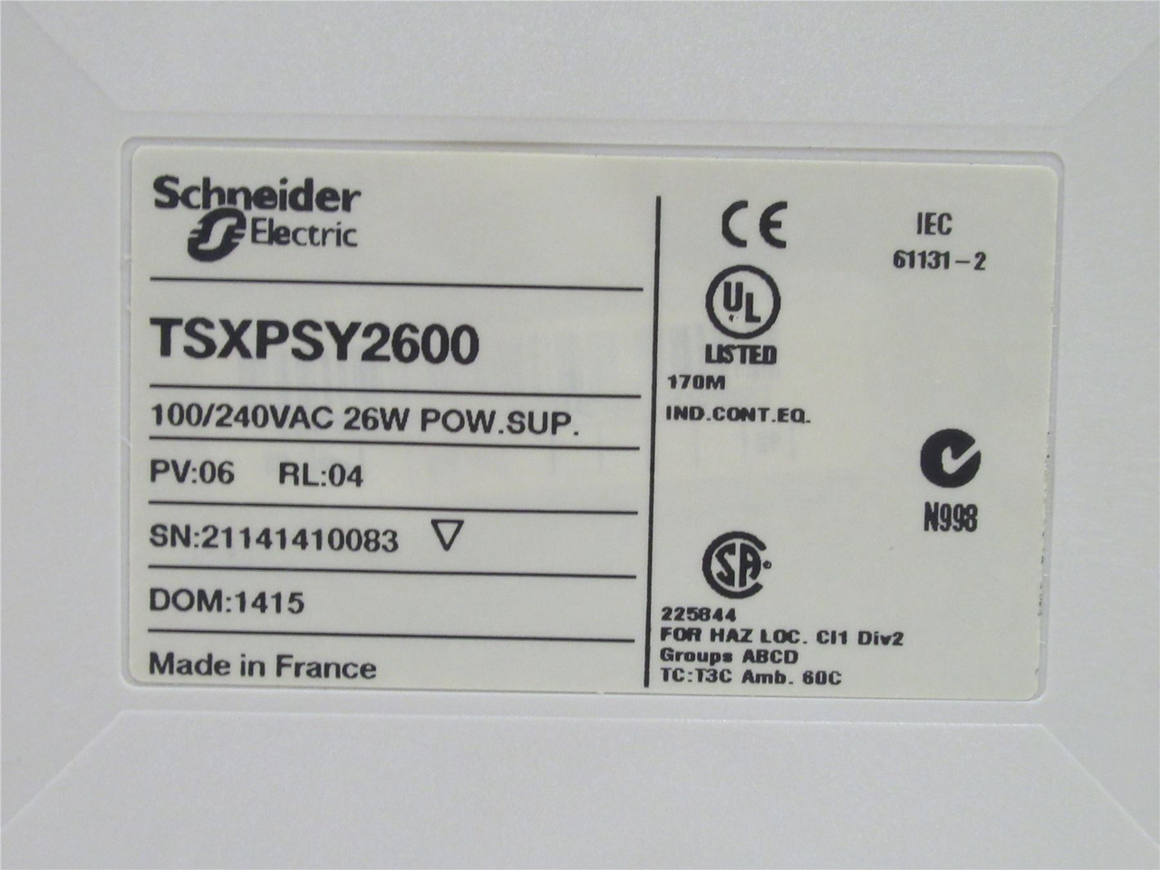 Schneider TSXPSY2600; Power Supply; 100/240VAC; 26W