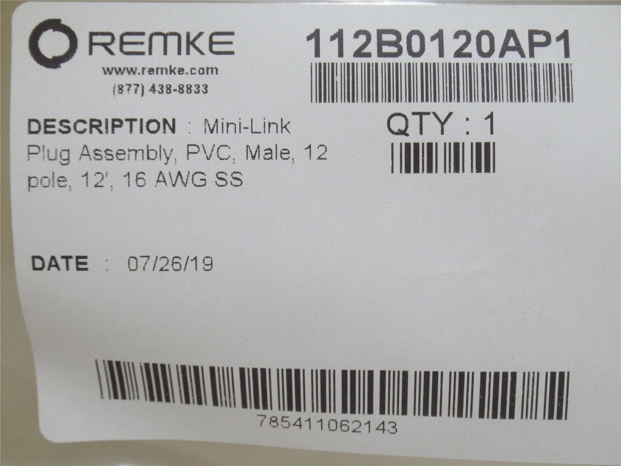 Remke 112B0120AP1; Mini-Link Plug Assembly; 12P; 16AWG