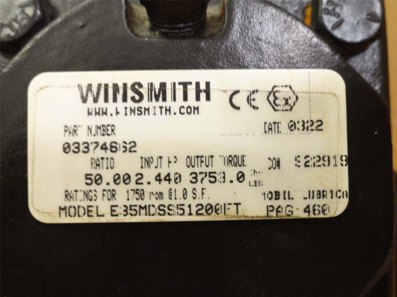Winsmith E35MDSS51200FT; Gear Speed Reducer 50:1 Ratio; 2.44HP