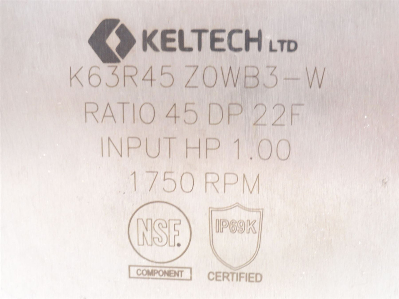 Keltech K63R45 Z0WB3-W; Speed Reducer; RA; SS; 45:1 Ratio