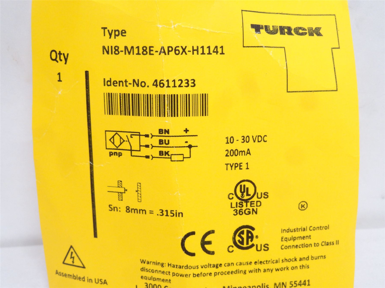 Turck N18-M18E-AP6X-H1141; Proximity Sensor 4611233; 10-30VDC
