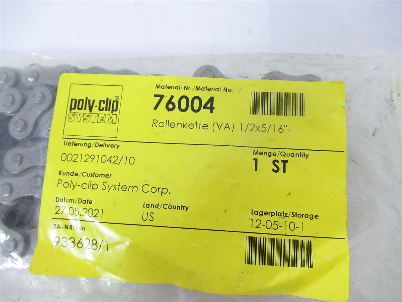 Poly-Clip 76004; Roller Chain 1/2"  x 5/16" 557G