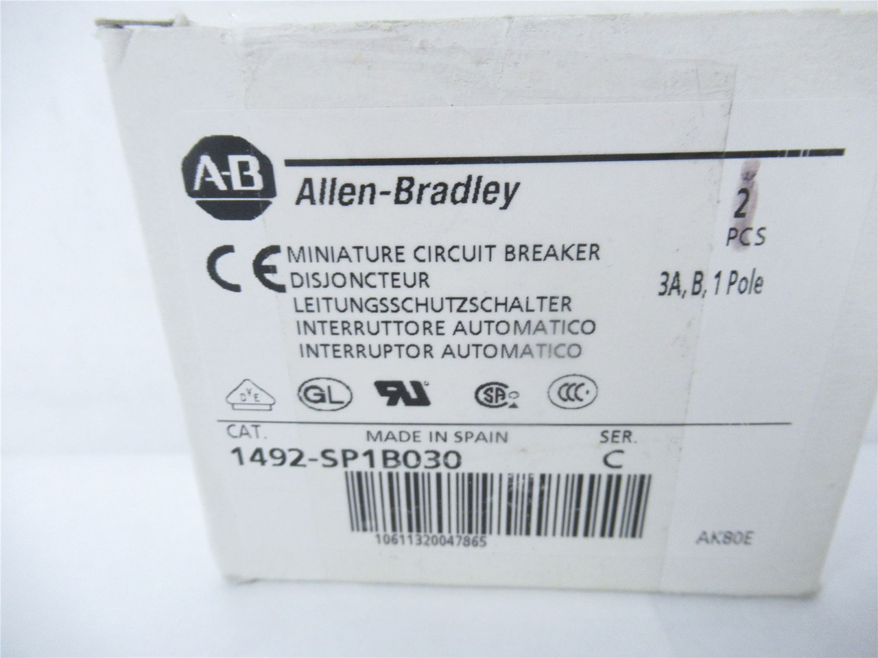 Allen-Bradley 1492-SP1B030; Circuit Breaker Mini 3A B 1 Pole