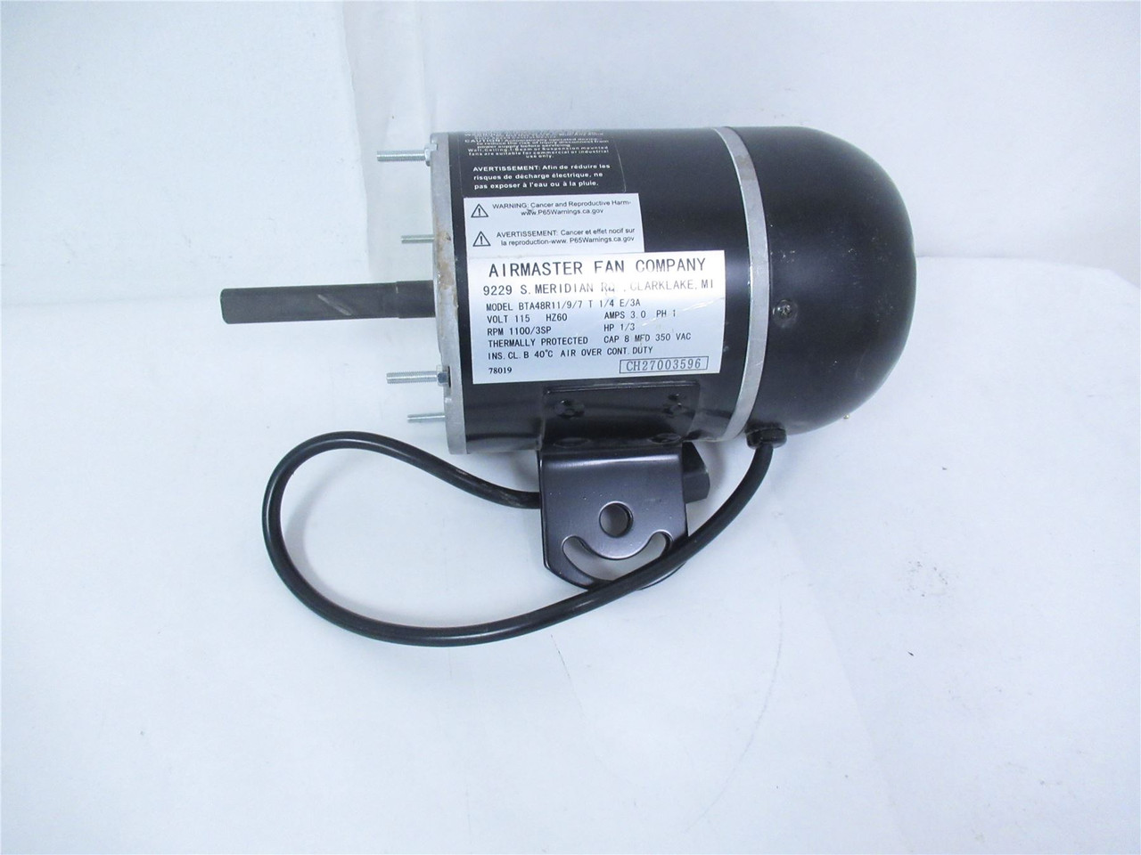 Air Master 78019; Motor Fan 1/3 HP  Single-Phase; Three-Speed