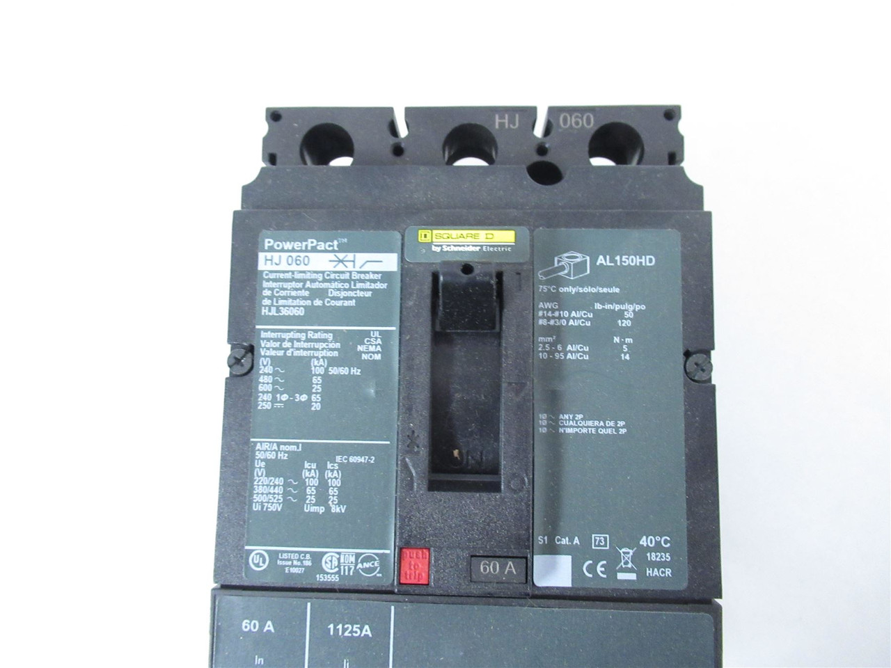 Schneider HJL36060; Circuit Breaker 60A 3-P 600VAC