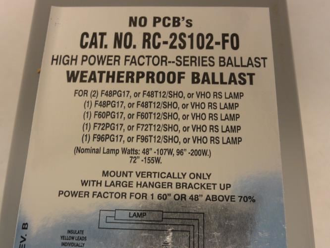 Advance Ballasts RC2S102FO; F-Can Ballast; 120V; 60Hz