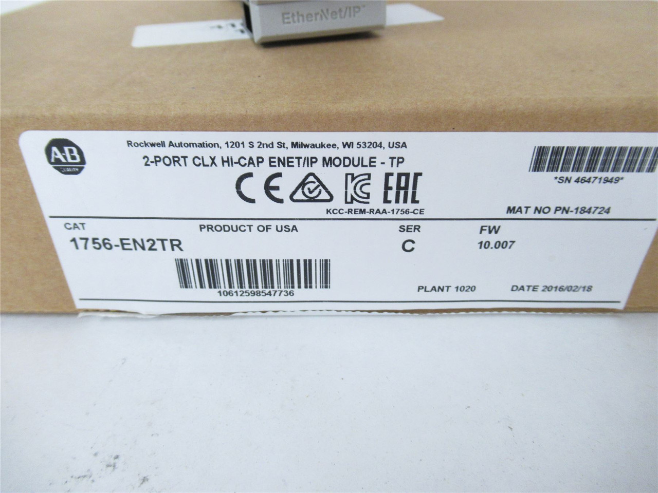 Allen-Bradley 1756-EN2TR; Module Rack 2 Port CLX Hi-Cap ENET