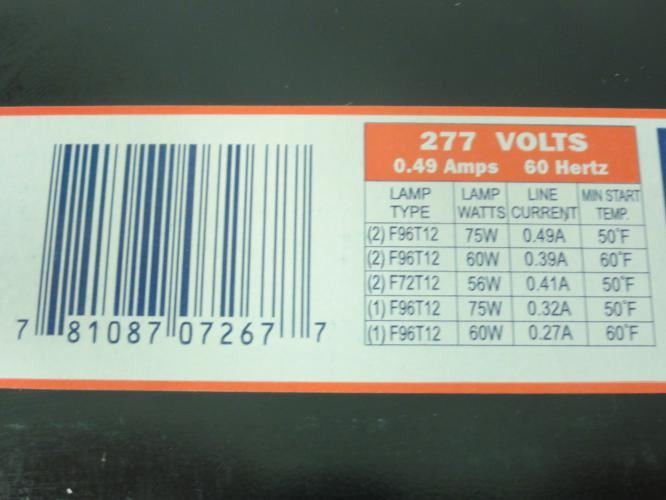 Philips Advance VEL2P75S; Ballast; 277V; 60Hz