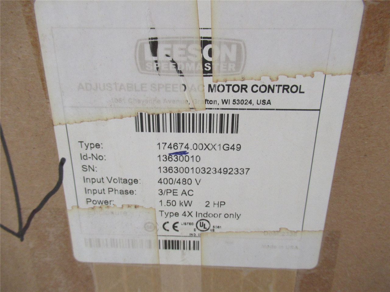Leeson 174674; AC Drive 2HP 460VAC 3Ph NEMA 4 Vector