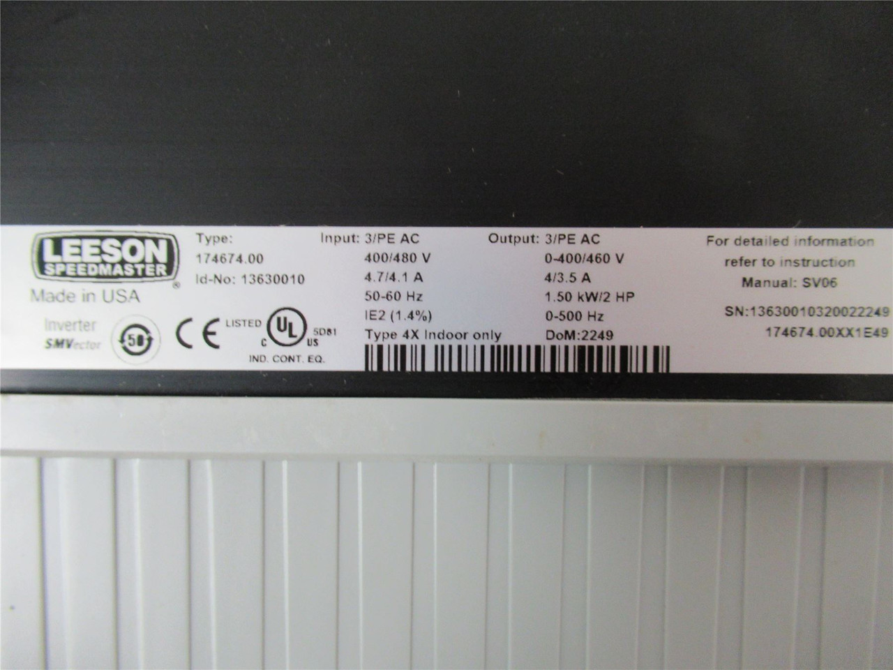 Leeson 174674; AC Drive 2HP 460VAC 3Ph NEMA 4 Vector