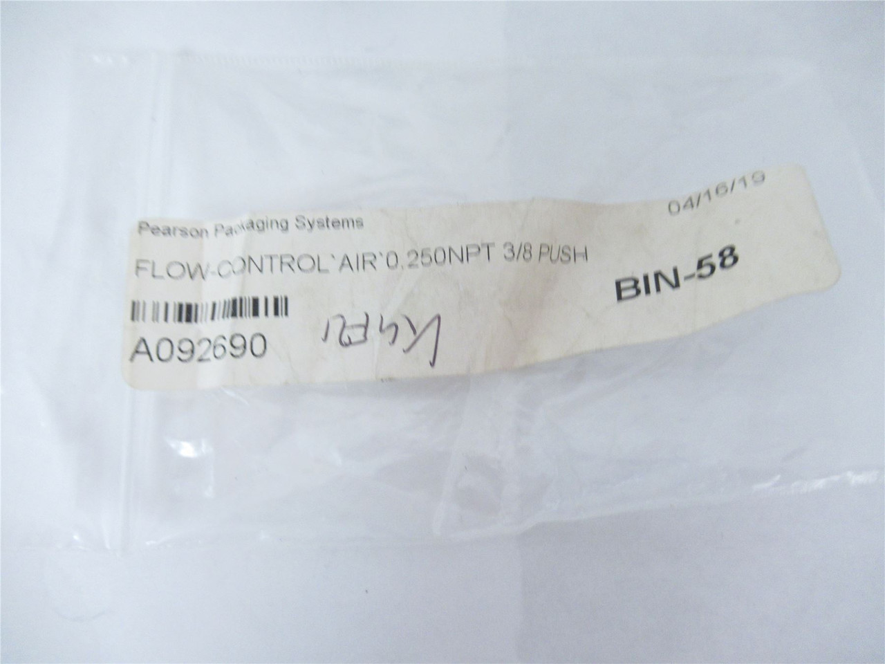 Pearson A092690; Air Flow Control .25 NPT 3/8" Push