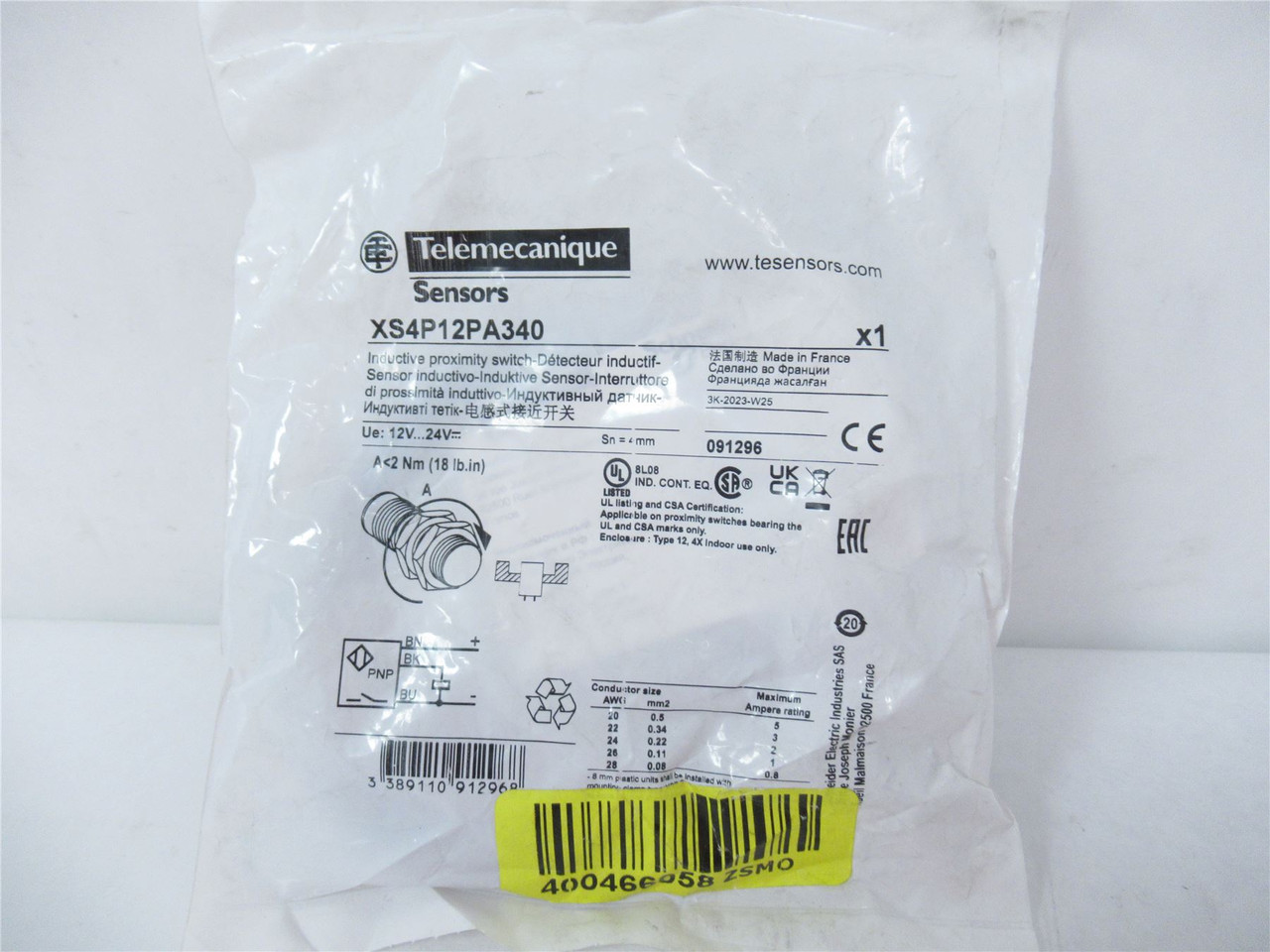 Telemecanique XS4P12PA340; Proximity Sensor 12V...24V 4mm