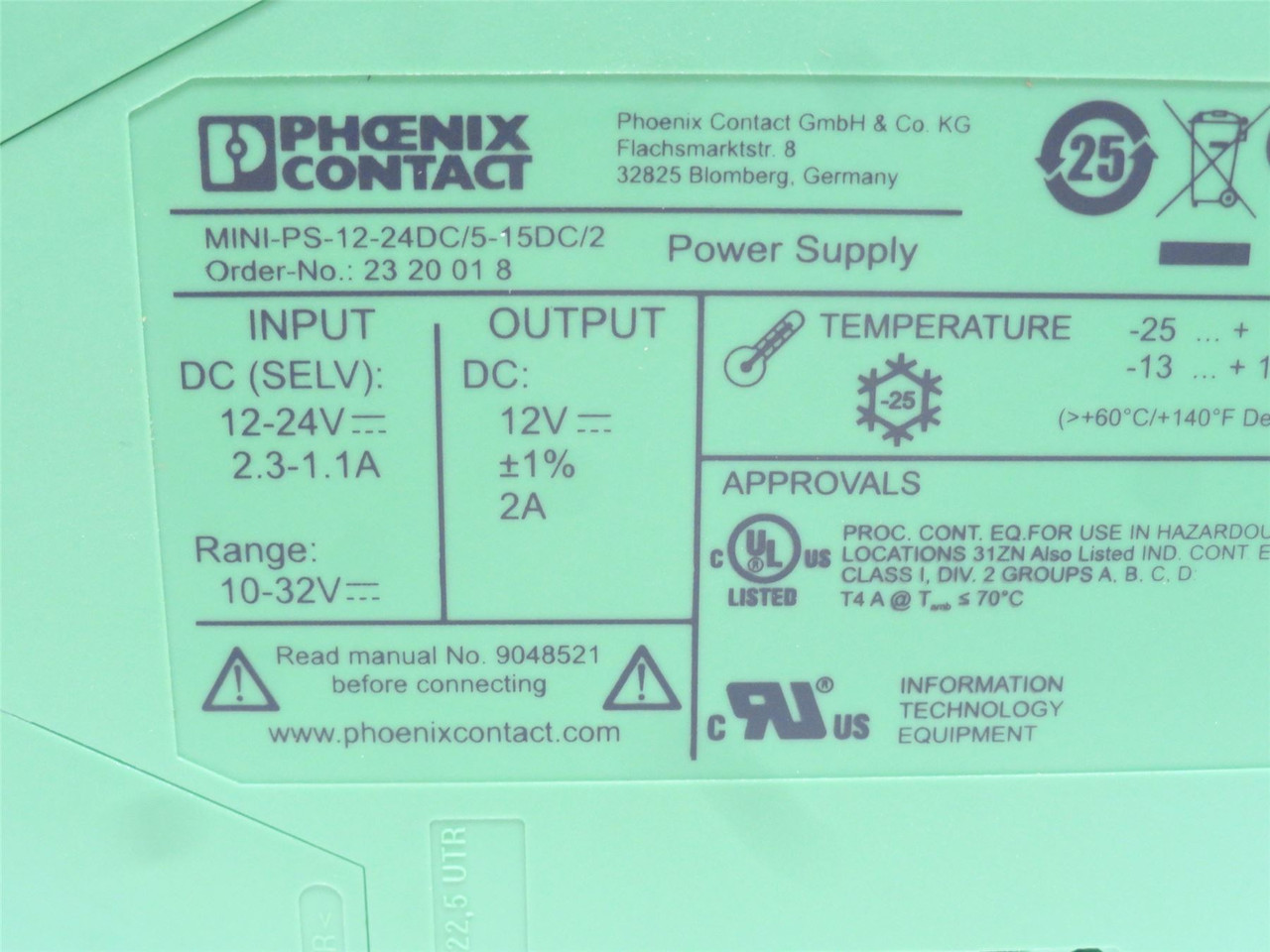 Phoenix MINI-PS-12-24DC/5-15DC/2; DC/DC Converter 24V to 12V